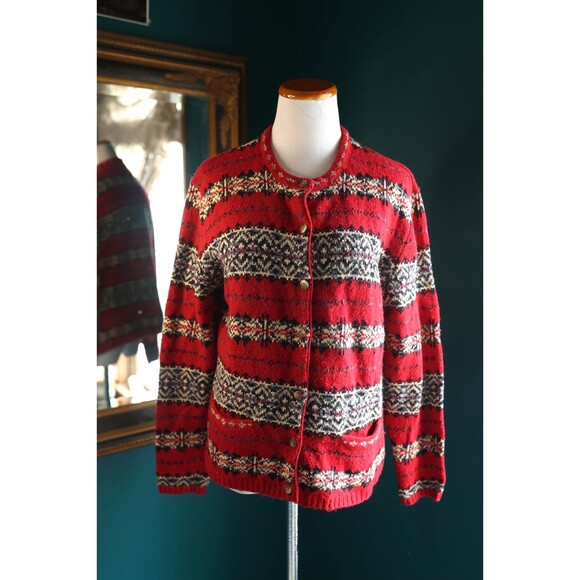 Vintage Hunt Club Button Down Sweater Cardigan Fair Isle Wool Blend Cottage L - Picture 2 of 12